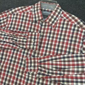 Johnston & Murphy Men's Shirt Large Tailored Fit Long Sleeve Button Red Plaid